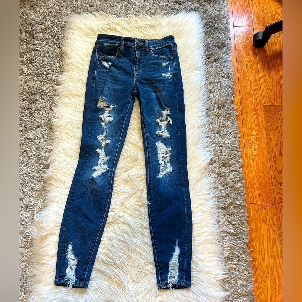 Distressed Blue hi-rise next level stretch jeans
